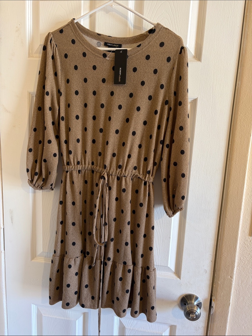 Robert Louis Tan Polka Dot Mini Dress with Black Dots